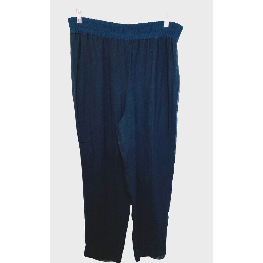Dorothy Schoelen‎ Platinum Black Flowy Pants Sz 14 Crop Lagenlook Sheer Layer